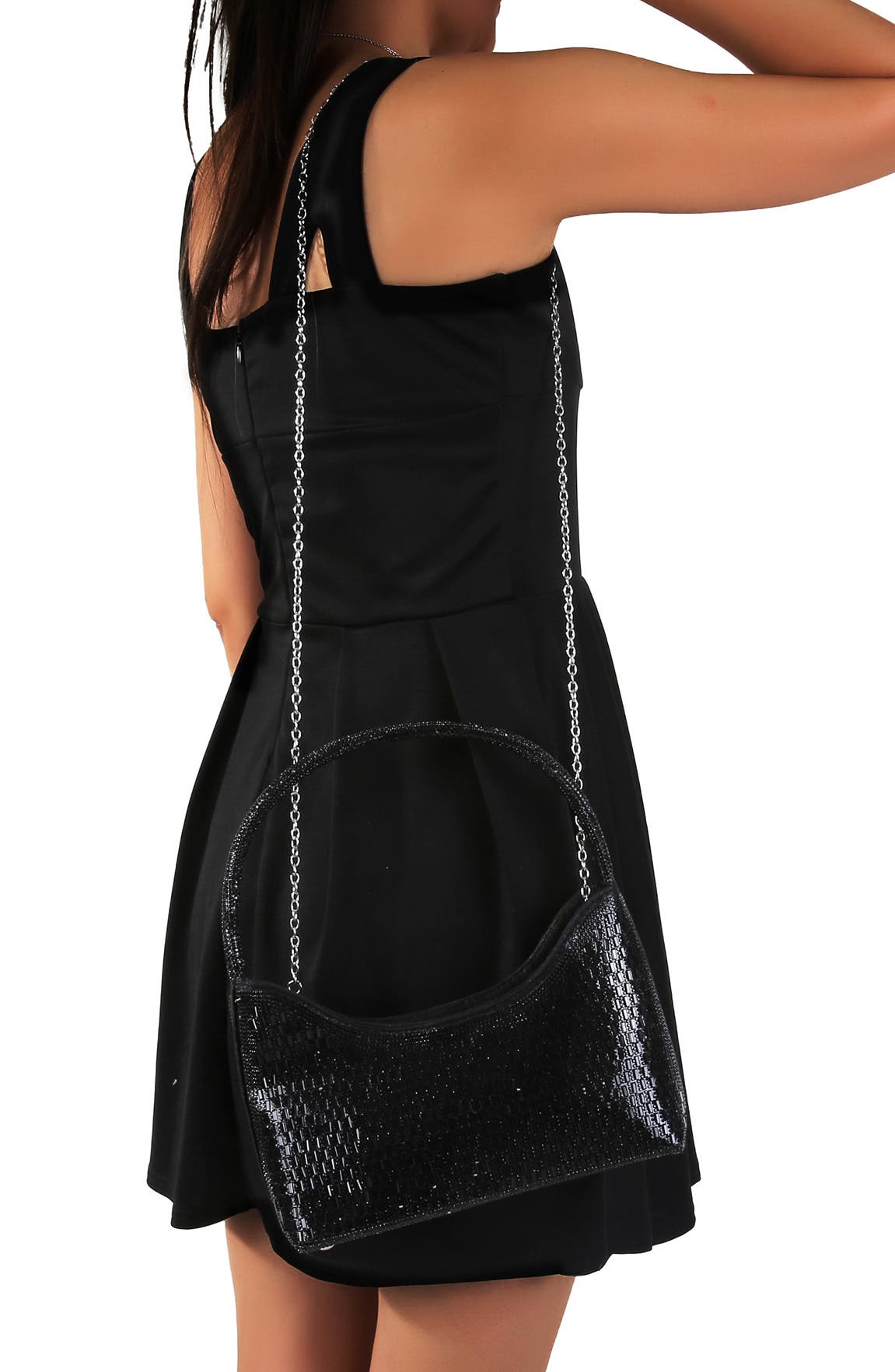BERNESS Rhinestone Beaded Shoulder Bag, Alternate, color, Black