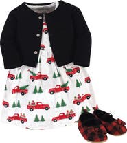 Hudson Baby Cotton Dress, Cardigan and Shoe Set