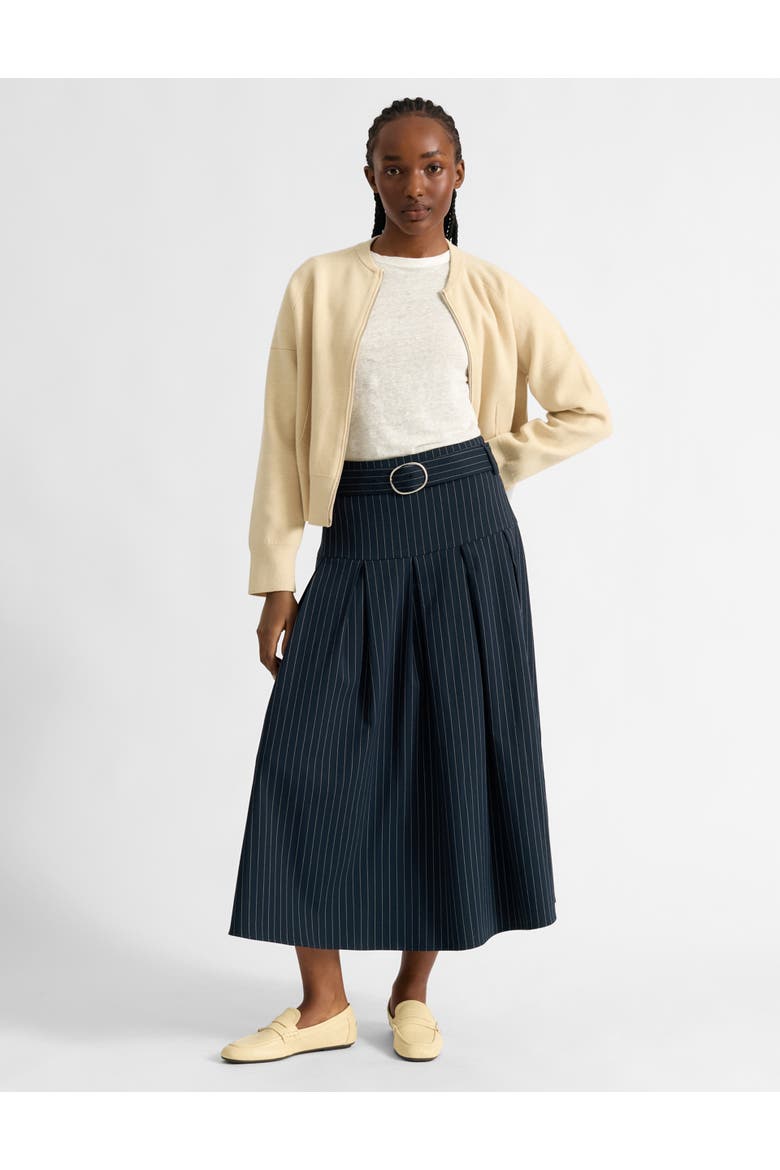 Pinstripe Midi Skirt, Alternate, color, Navy