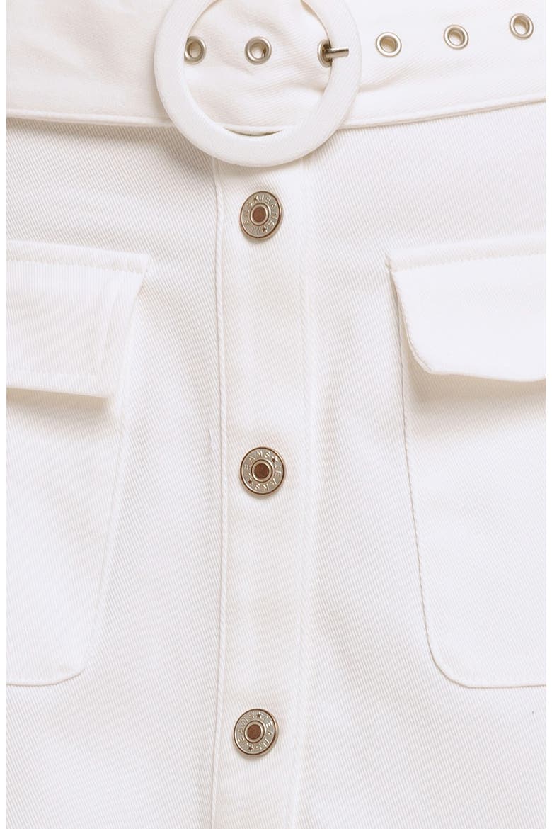 Belted Button Front Denim Midi Skirt, Alternate, color, WHITE DENIM