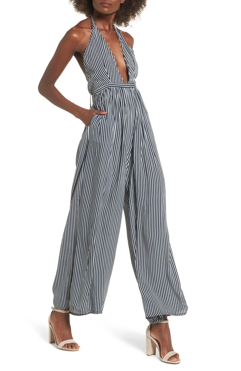 Faithfull the Brand Riley Stripe Halter Jumpsuit, Alternate, color,