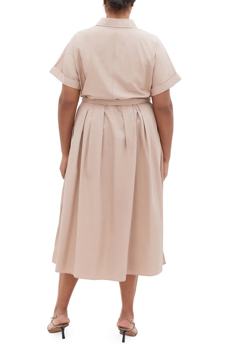 City Chic Elly Short Sleeve Belted Cotton Shirtdress, Alternate, color, Ecru