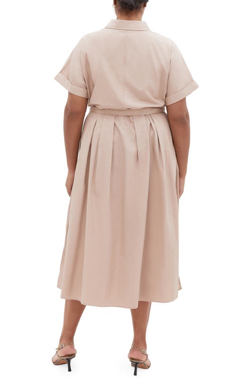 City Chic Elly Short Sleeve Belted Cotton Shirtdress In Ecru