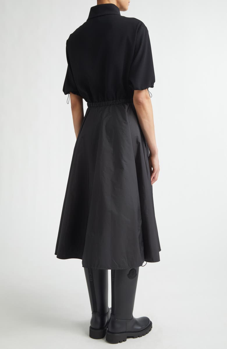 Moncler Mixed Media Technical Midi Shirtdress, Alternate, color, Black