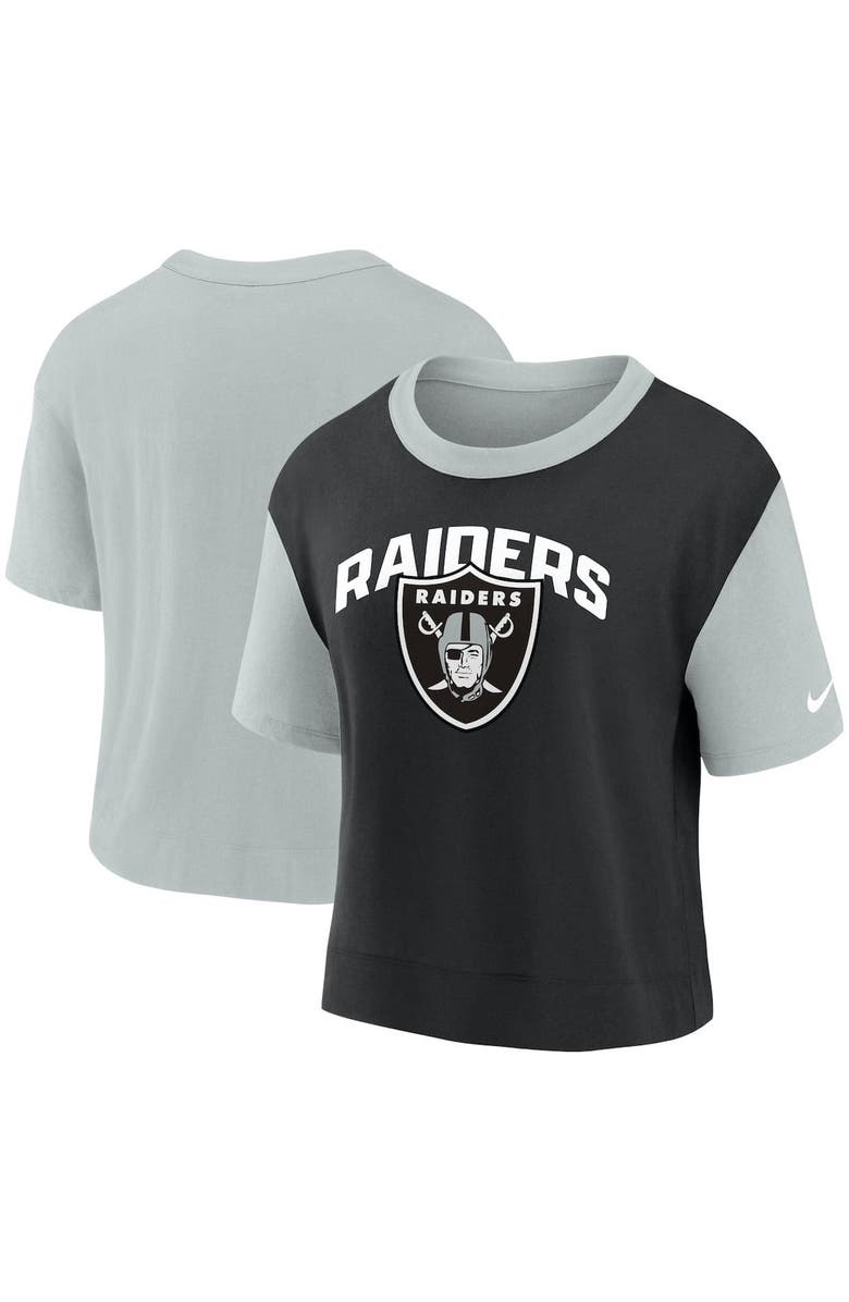 Nike Women's Nike Silver/Black Las Vegas Raiders High Hip Fashion T-Shirt, Main, color, Silver