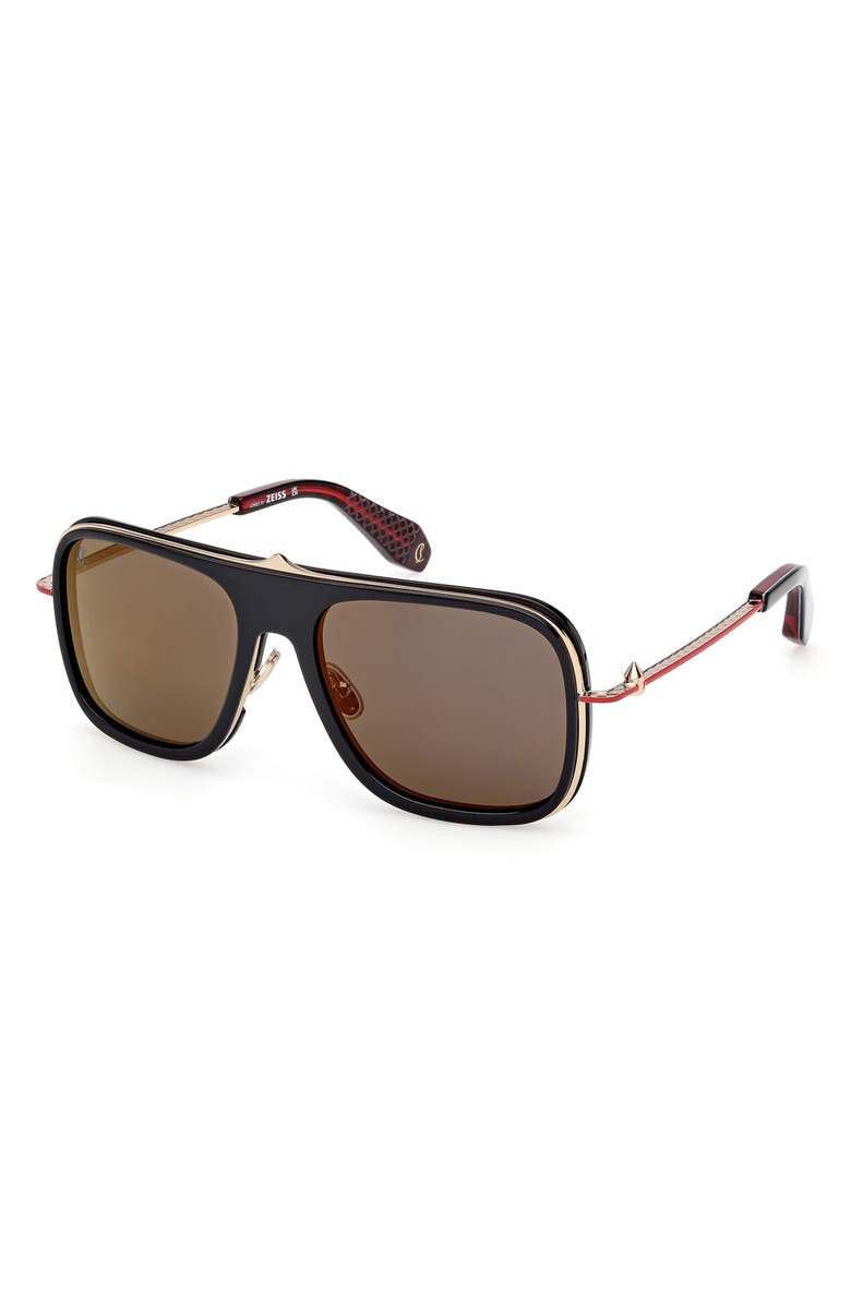 Christian Louboutin 58mm Navigator Sunglasses, Alternate, color, Black / Gold Red Enamel