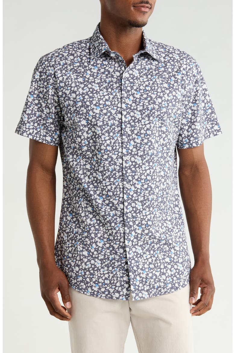 Tory Channel Short Sleeve Cotton Button-Up Shirt, Main, color, TWILIGHT