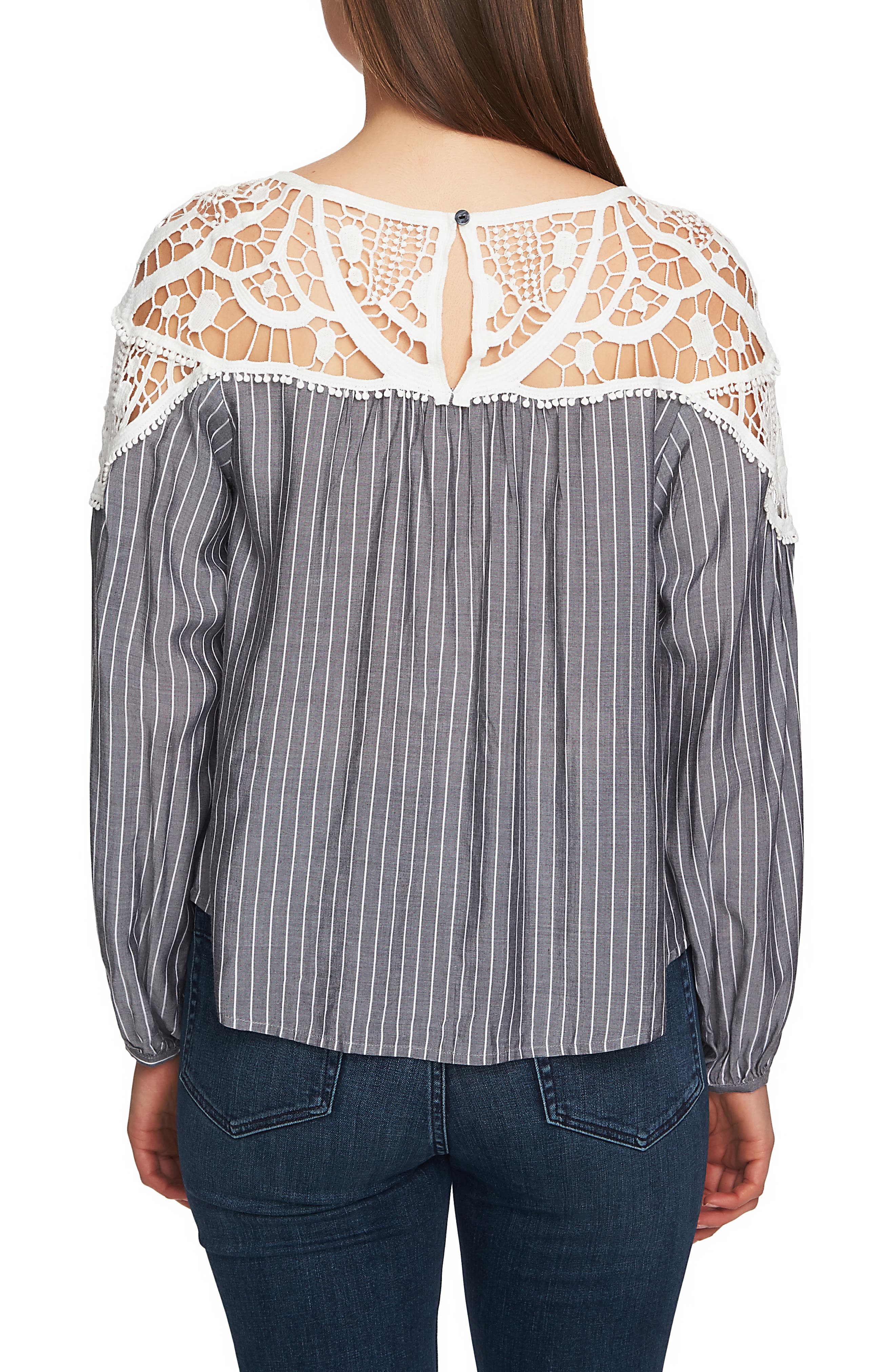 Lace Yoke Pinstripe Blouse - image 2
