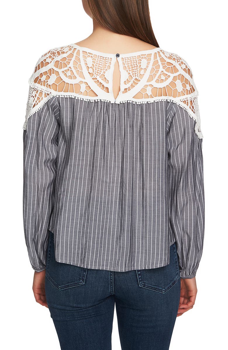 1.STATE Lace Yoke Pinstripe Blouse, Alternate, color, Rich Black