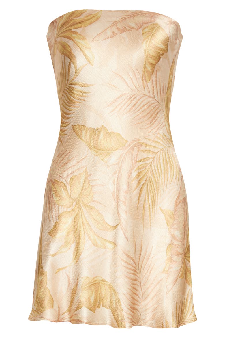 Frond Print Strapless Dress, Alternate, color, DUSTY PALMS
