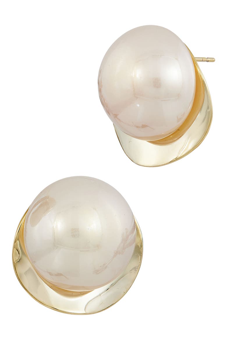 Faux Pearl Stud Earrings, Main, color, YELLOW