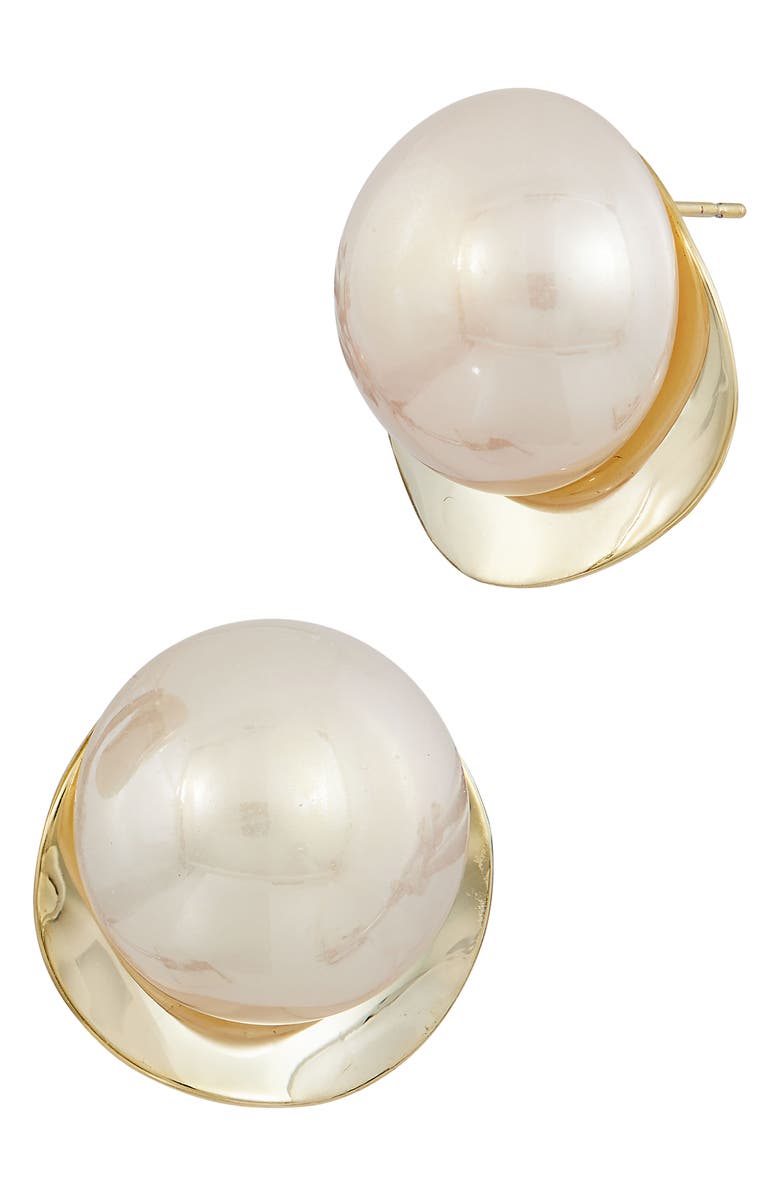 SAVVY CIE JEWELS Faux Pearl Stud Earrings, Main, color, Yellow