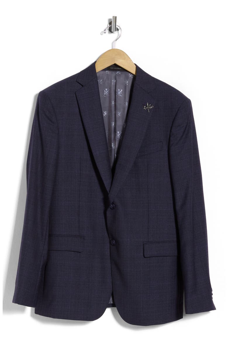 Plaid Wool Blend Sport Coat, Main, color, NAVY