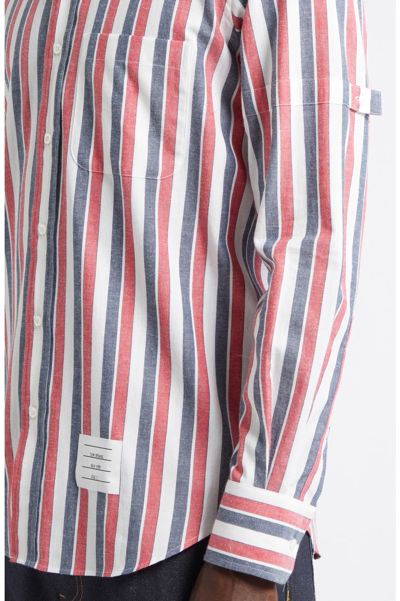 Straight Fit Stripe Cotton Button-Down Shirt, Alternate, color, RED W/ BLUE WHITE