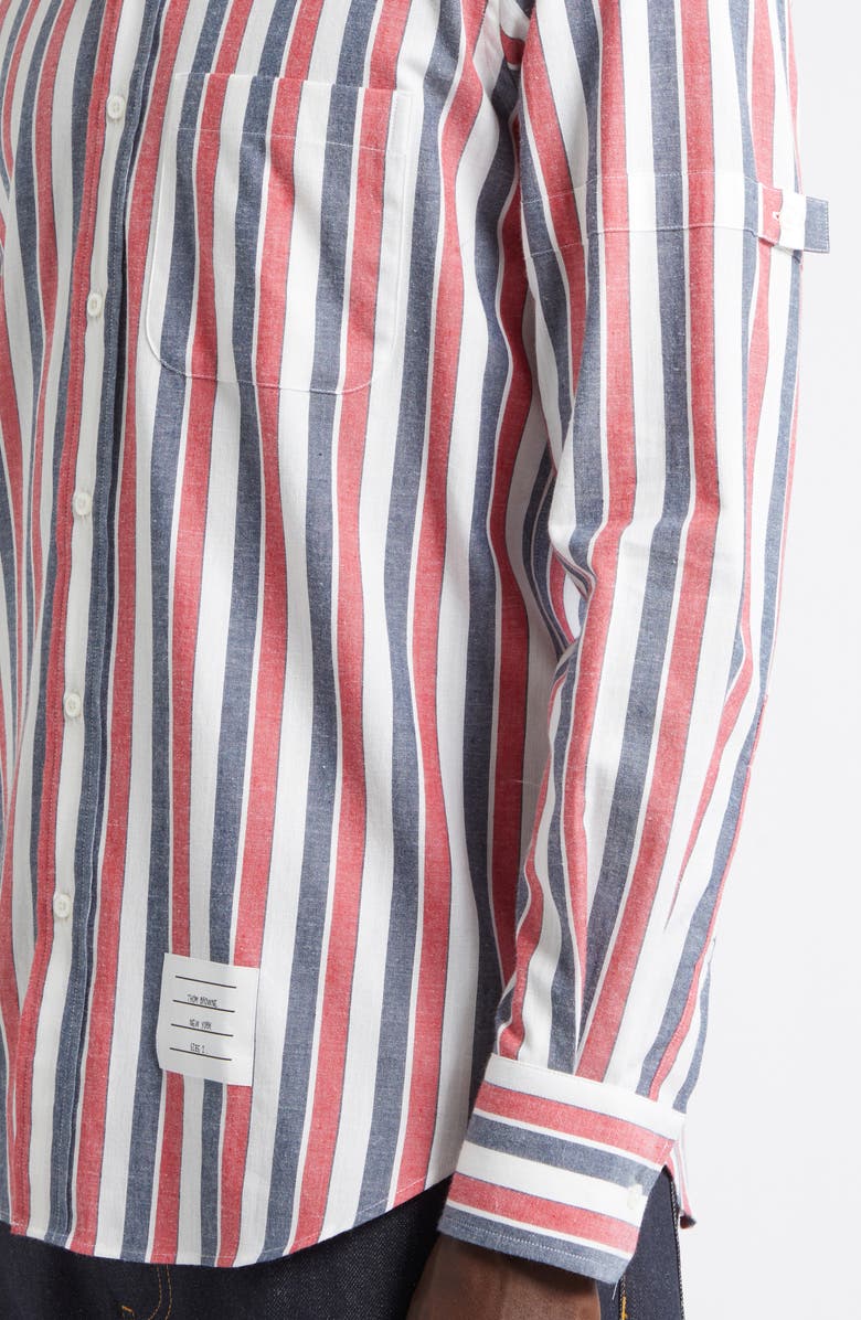 Thom Browne Straight Fit Stripe Cotton Button-Down Shirt, Alternate, color, Red W/ Blue White