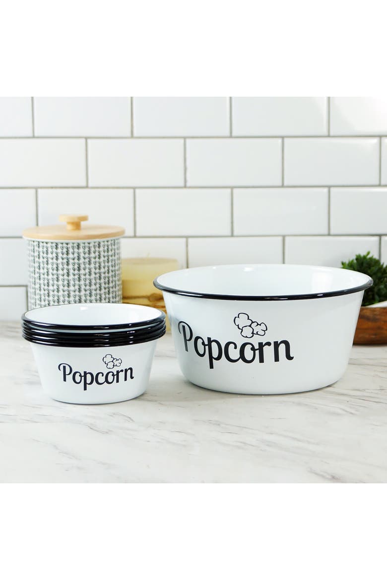 Metal 11 Inch White Popcorn Bowl Set of 5 with Vintage Style, Alternate, color, White