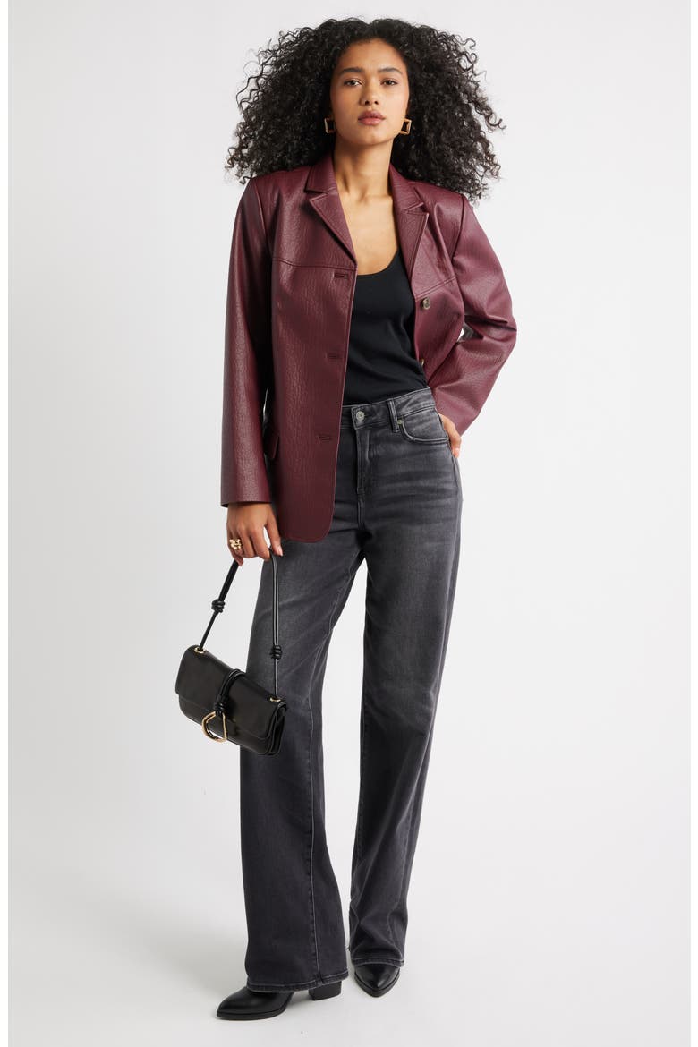Pebble Faux Leather Jacket, Alternate, color, BURGUNDY TANNIN