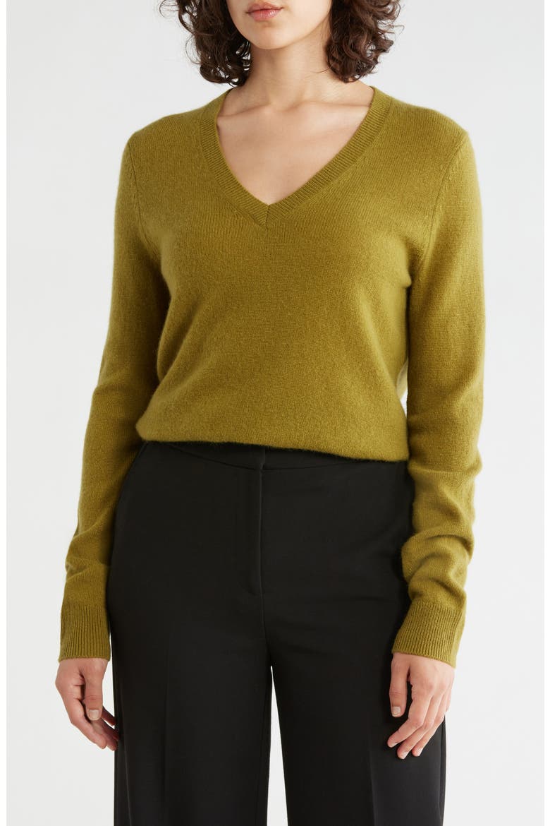Cashmere V-Neck Sweater, Main, color, OLIVE PEA