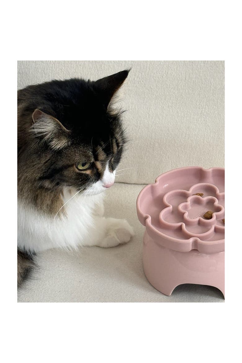 Flower Elevated Slow Feeder, Pink Blush, Silicone Cat Dish, Alternate, color, Pink