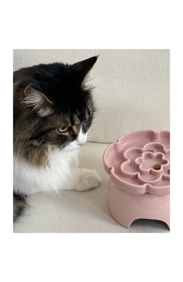 Dexypaws Flower Elevated Slow Feeder, Pink Blush, Silicone Cat Dish, Alternate, color, Pink
