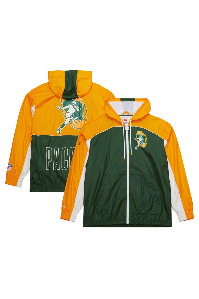 Men's Mitchell & Ness White Green Bay Packers Big Shot Premium Full-Zip Windbreaker, Main, color, White