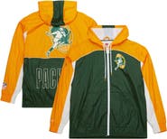 Mitchell & Ness Men's Mitchell & Ness White Green Bay Packers Big Shot Premium Full-Zip Windbreaker