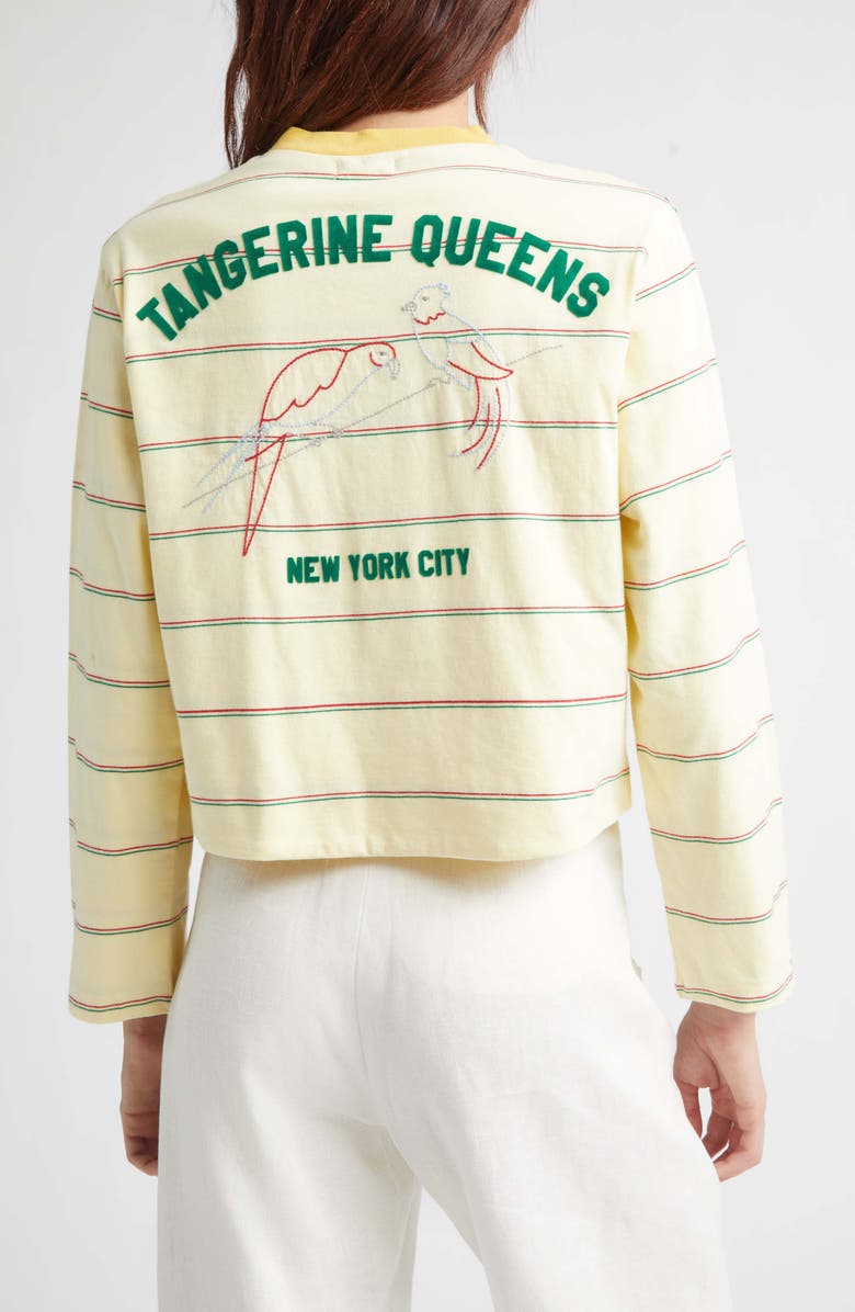 Bode Summertime Stripe Cotton Cardigan, Alternate, color, Yellow Multi