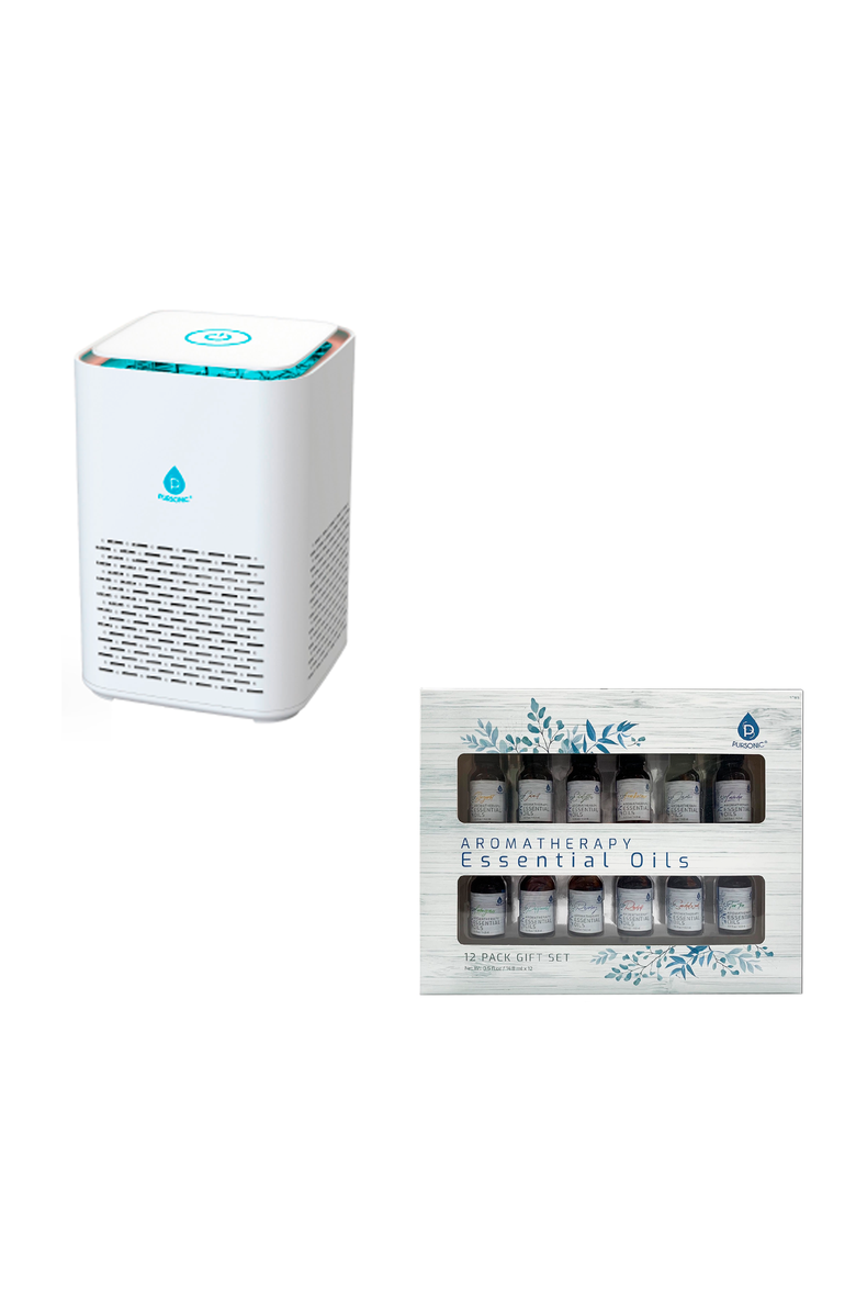 PURSONIC Clean Air & Aromatherapy Bundle - True HEPA Air Purifier with 12 Essential Oils, Main, color, White