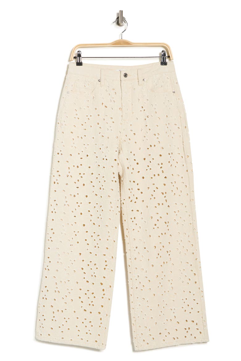 Embroidered Eyelet High Waist Straight Leg Jeans, Alternate, color, ECRU
