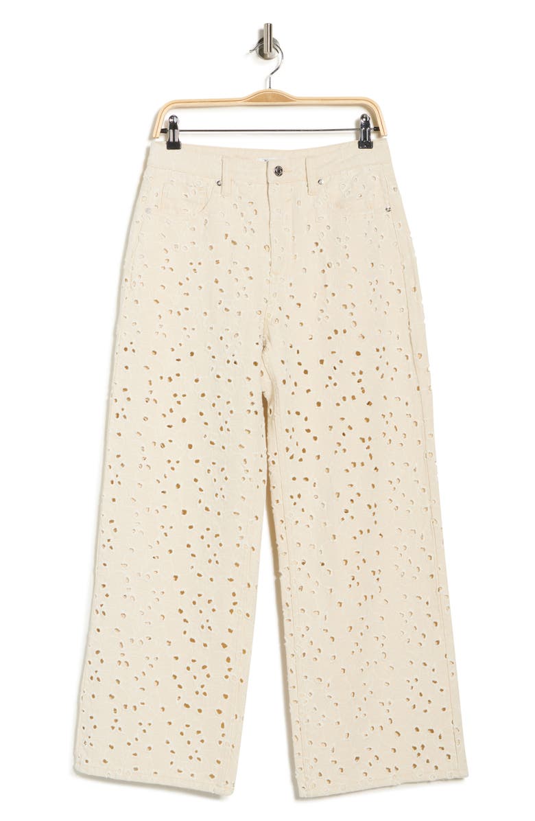 Vigoss Embroidered Eyelet High Waist Straight Leg Jeans, Alternate, color, Ecru