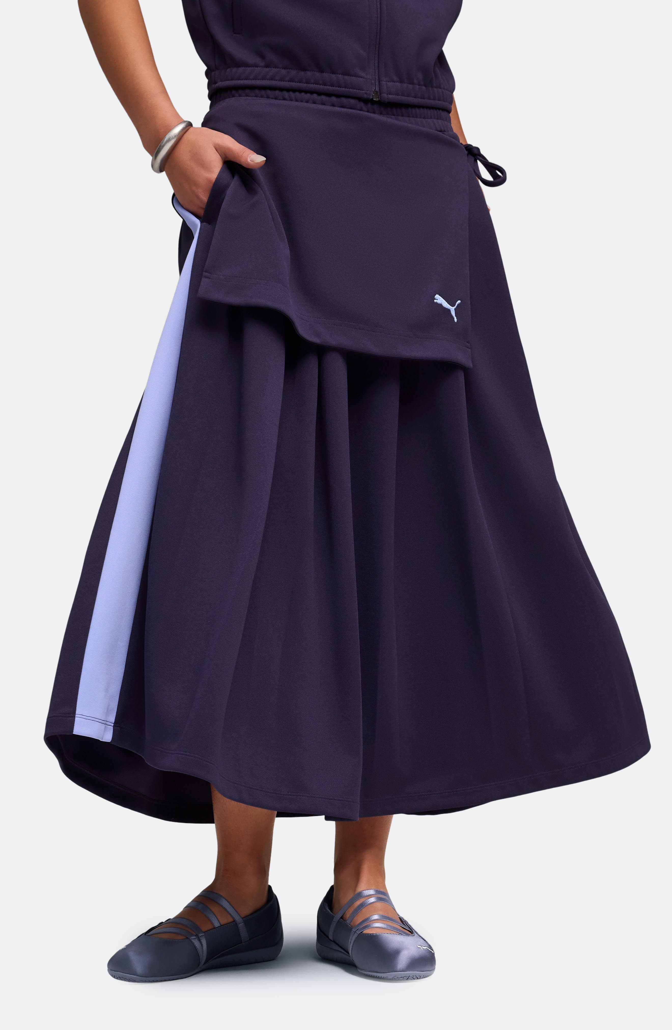 T7 Pleated Midi Skirt