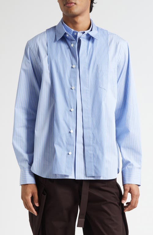 Sacai Stripe Overlay Cotton Poplin Button-up Shirt In Blue