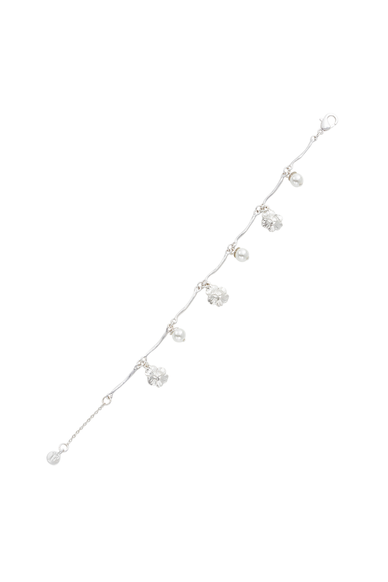Pansy & Pearl Charm Bracelet, Alternate, color, Silver