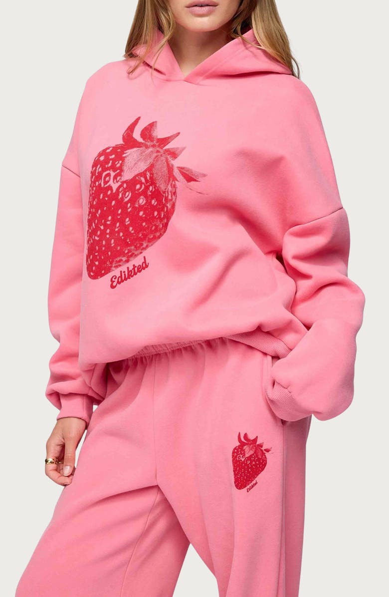 EDIKTED Strawberry Babe Hoodie, Alternate, color, Pink