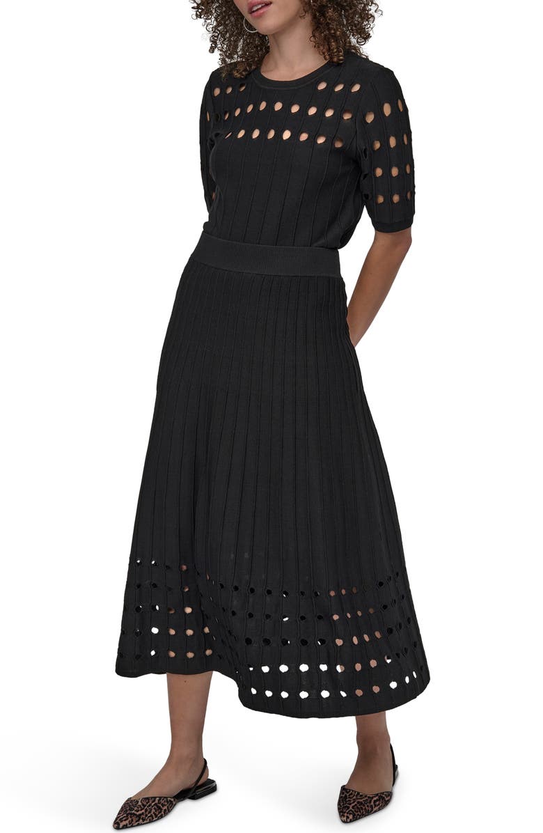 DKNY Rib Open Stitch Crepe Sweater Skirt, Alternate, color, 