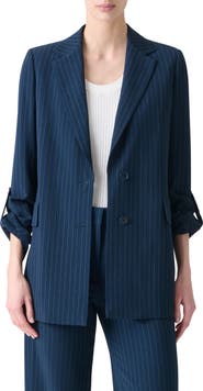 Akris punto Pinstripe Cool Wool Blend Crepe Blazer