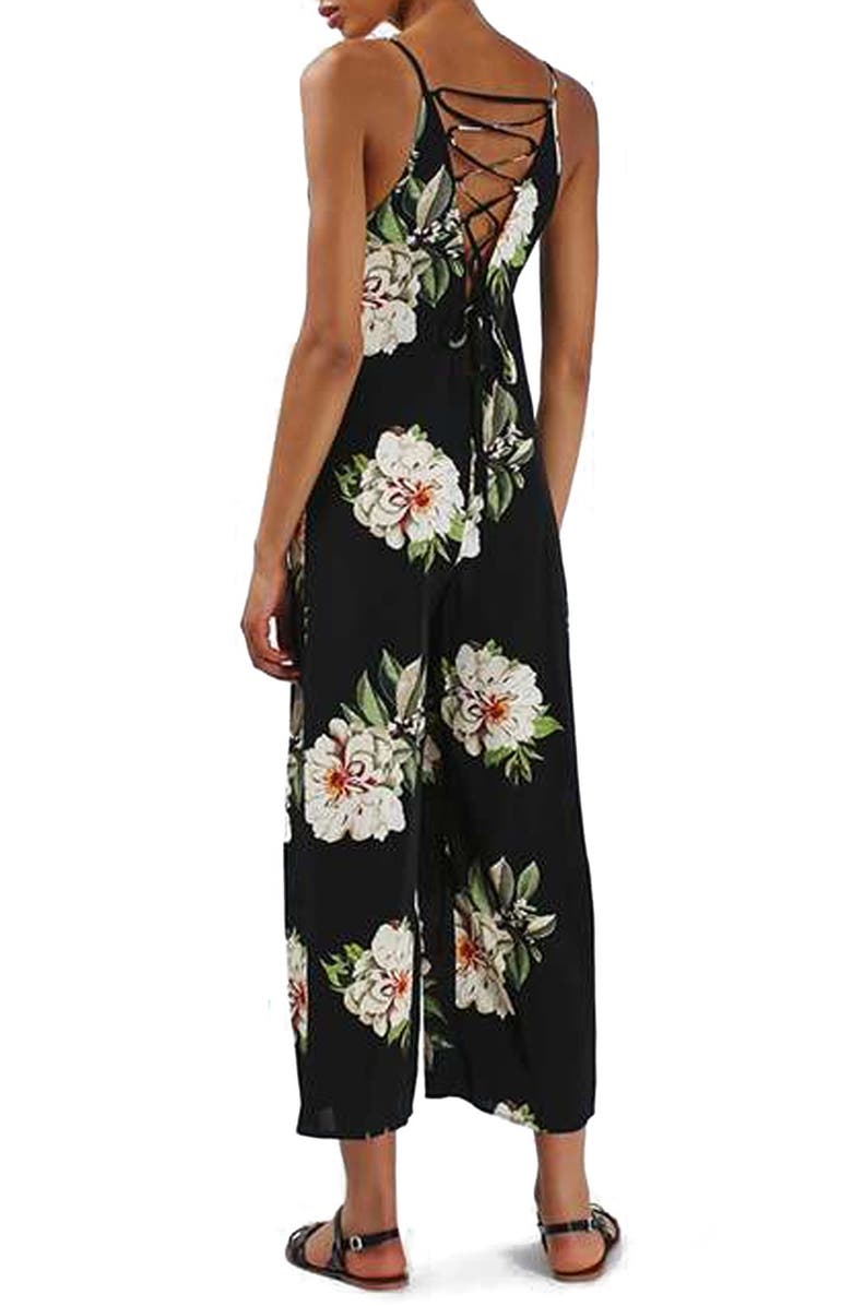 Topshop 'Vanilla Bloom' Lace-Up Back Jumpsuit, Alternate, color, 