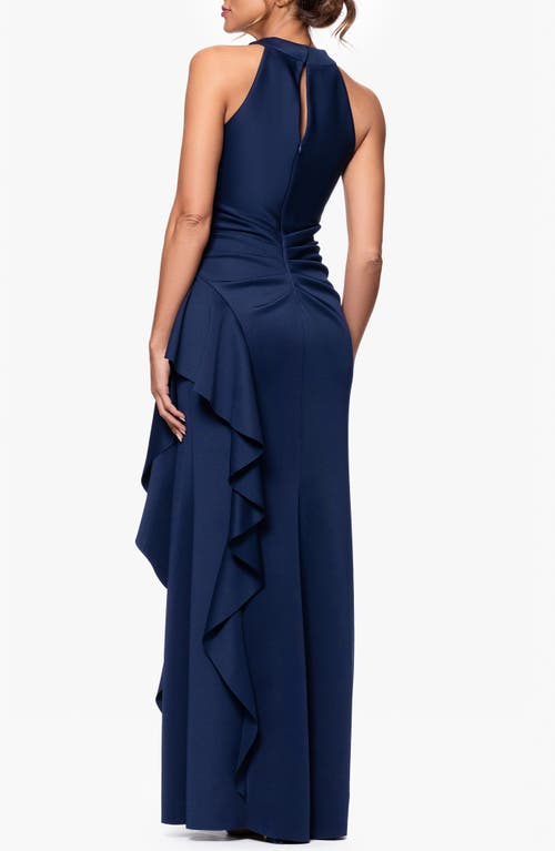 Xscape Evenings Ruffle Scuba Crepe Gown In Midnight