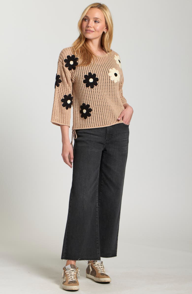 APNY Floral Appliqué Sweater, Alternate, color, Latte