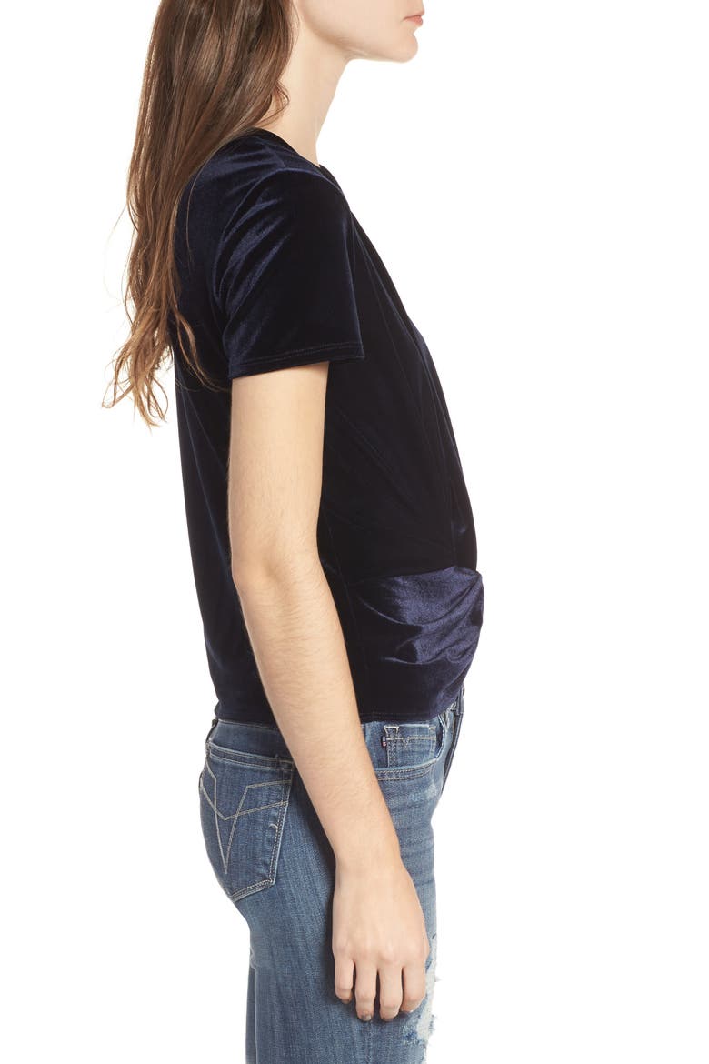 Twist Front Velvet Tee, Alternate, color, NAVY