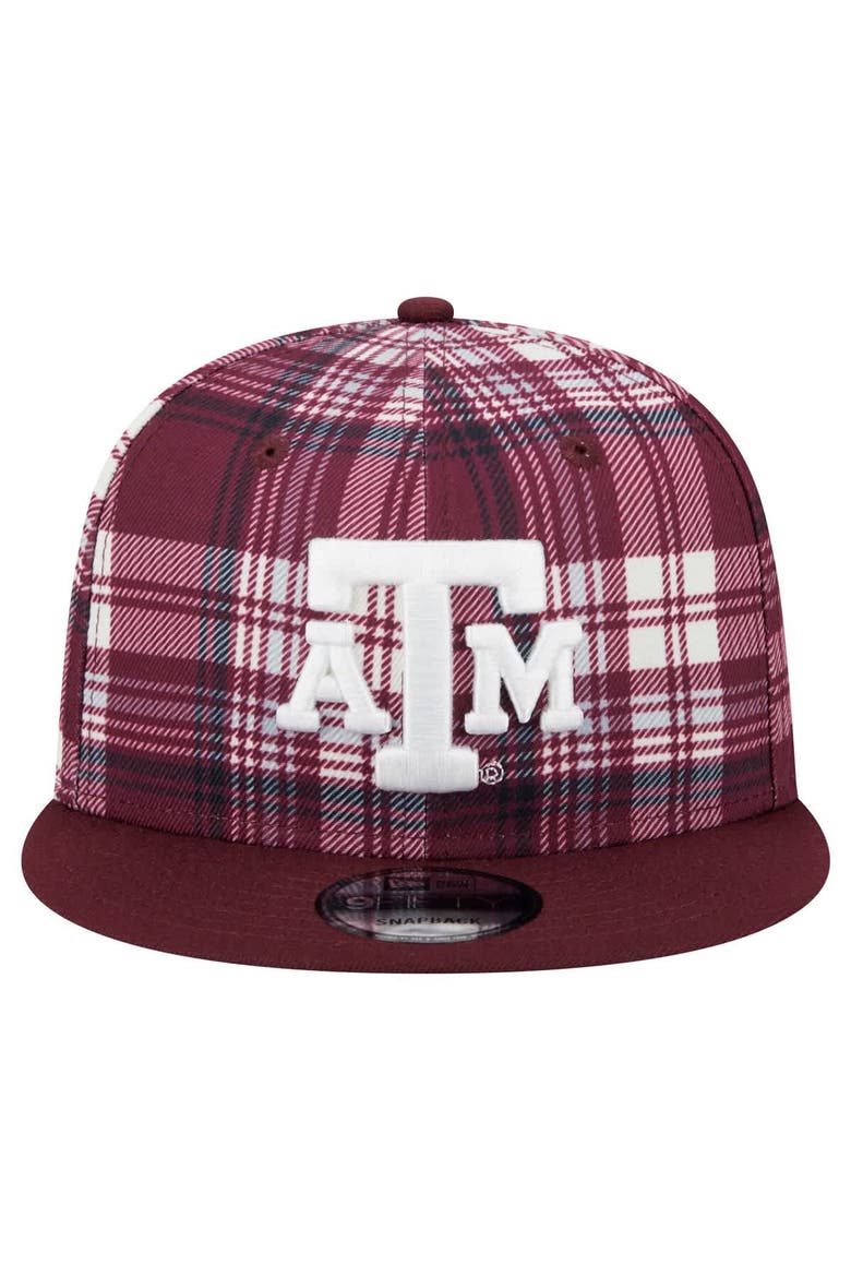 Men's New Era Maroon Texas A&M Aggies Plaid 9FIFTY Snapback Hat, Alternate, color, Maroon