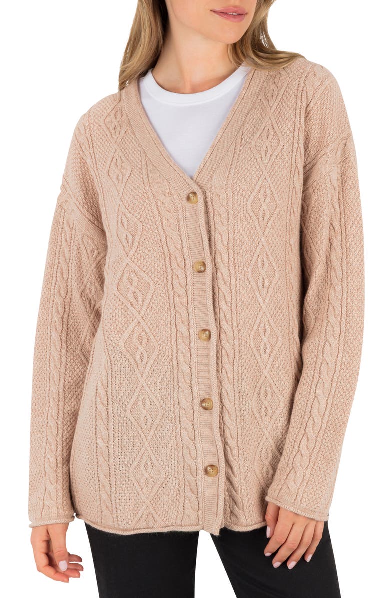 Hurley New Roads Cable Stitch Cardigan, Main, color, Heather Oatmeal