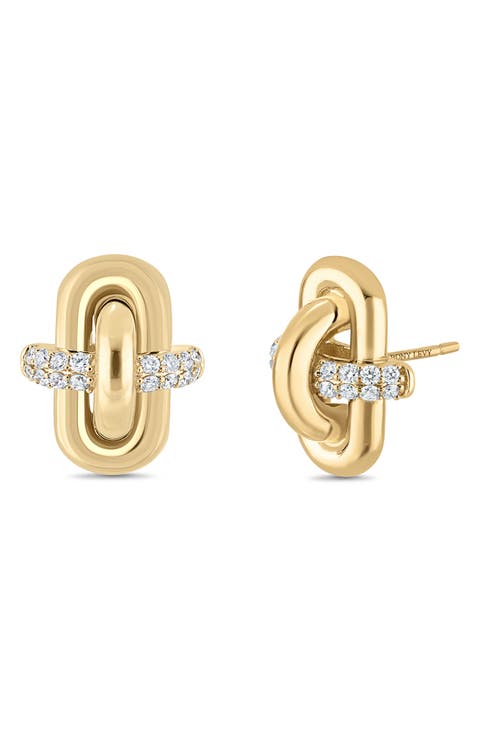 Varda 18k Gold Diamond Link Stud Earrings