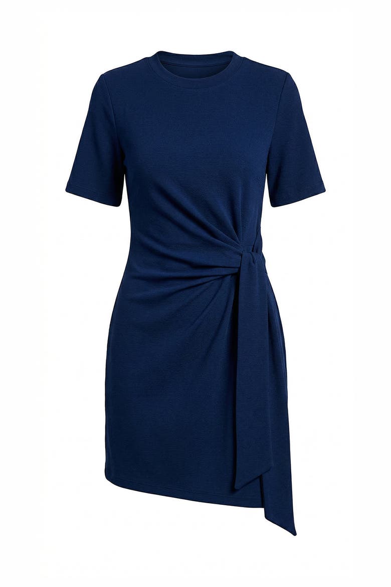 Velvet Crew Neck Mini Knit  Dress, Alternate, color, Navy