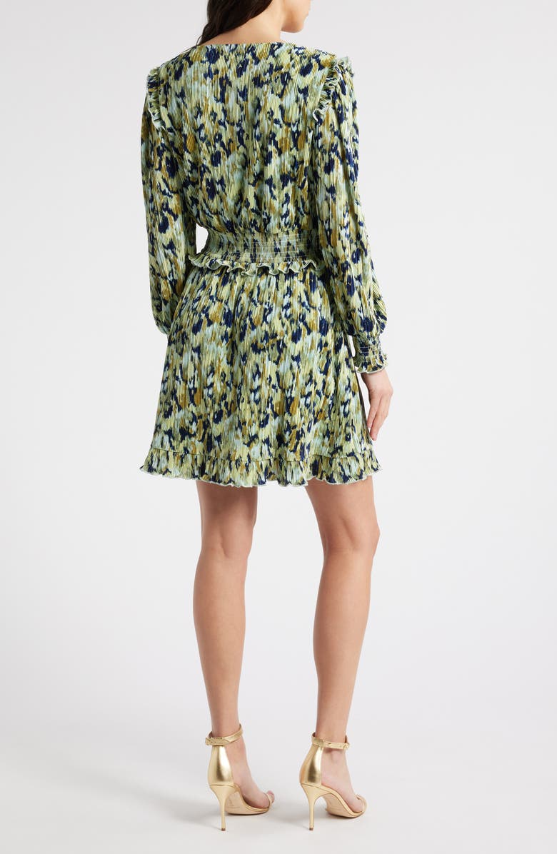 Chelsea28 Plissé Smocked Waist Long Sleeve Minidress, Alternate, color, Blue- Green Textured Floral