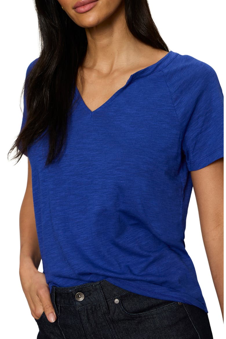 Notch V-Neck Cotton Blend T-Shirt, Alternate, color, LUMINOUS BLUE