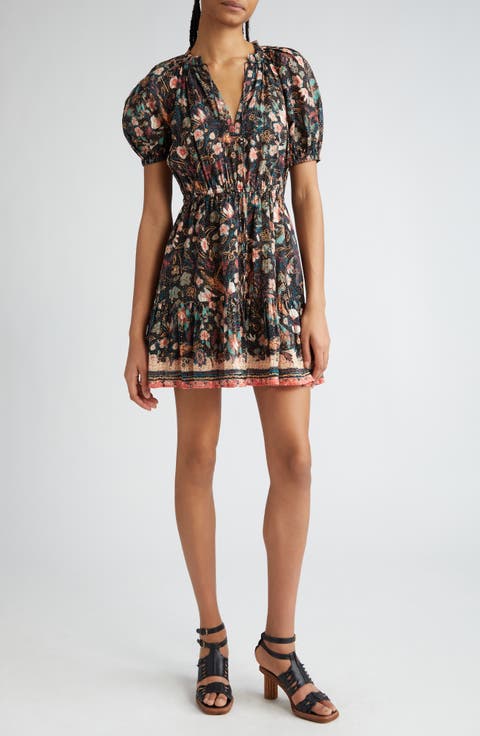 Sanna Floral Puff Sleeve Cotton Blend Minidress