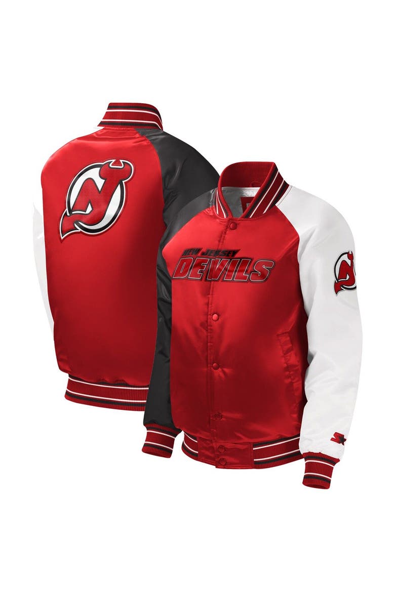 Youth Starter Red New Jersey Devils Raglan Full-Snap Varsity Jacket, Main, color, Red