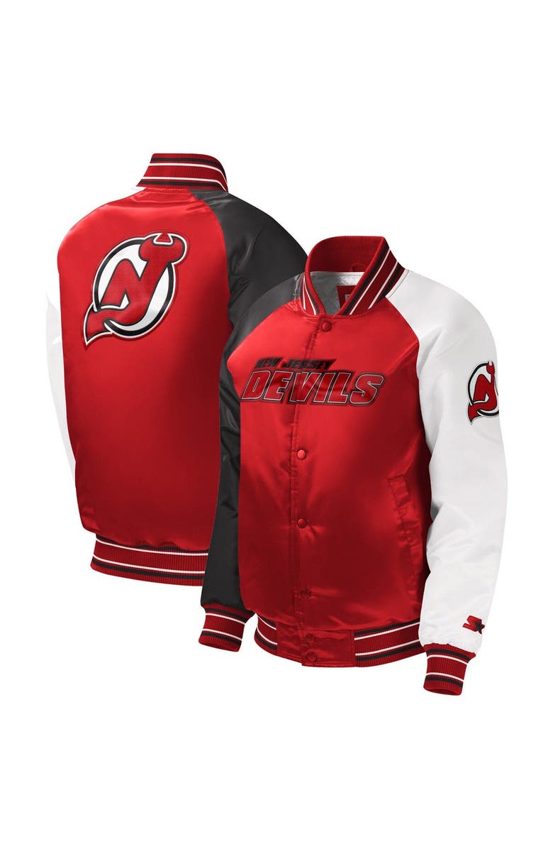 STARTER Youth Starter Red New Jersey Devils Raglan Full-Snap Varsity Jacket, Main, color,