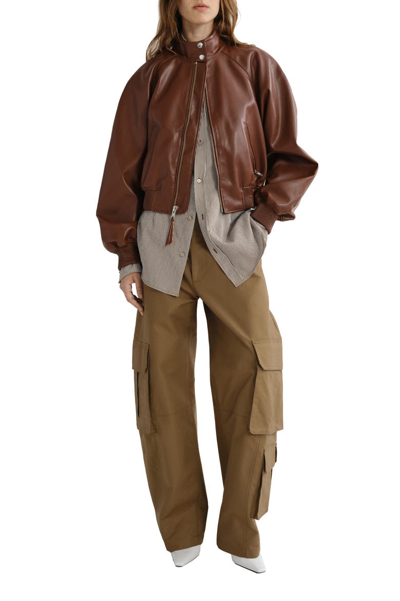 Nova Faux Leather Bomber Jacket, Alternate, color, PALISANDER MD BRIGHT BROWN
